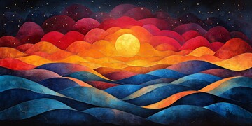 日落山丘图日落山丘色彩1