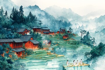 梯田与汉服少女1