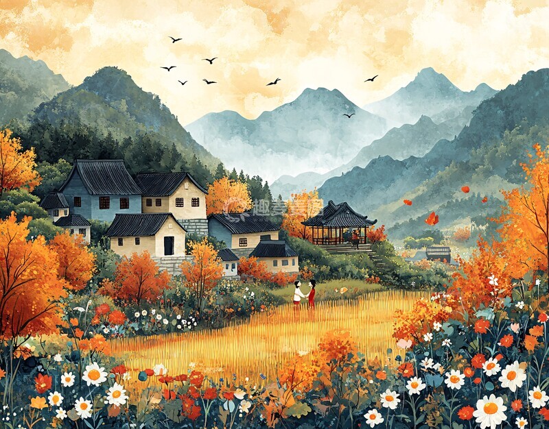 高清大图下载【趣麦麦图】稻田中的对话2