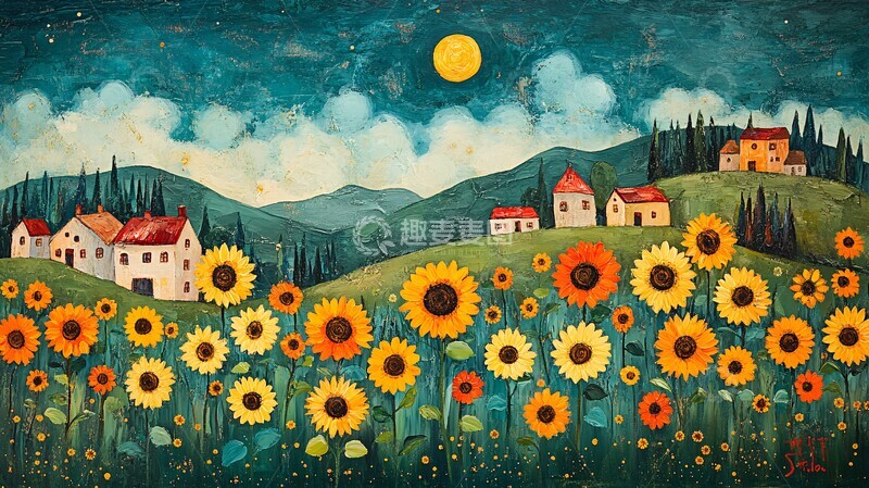 高清大图下载【趣麦麦图】向日葵绿草地1