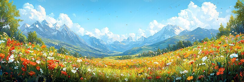 高清大图下载【趣麦麦图】春日花田山景1