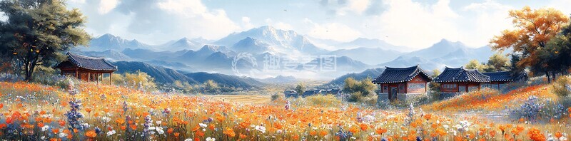 高清大图下载【趣麦麦图】花海与韩屋村