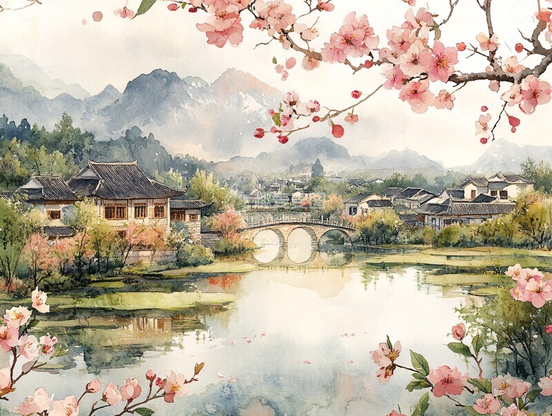 高清大图下载【趣麦麦图】春日江南水乡图