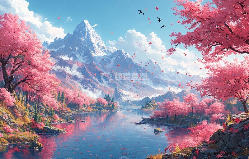 高清大图下载【趣麦麦图】河岸红叶飘落1