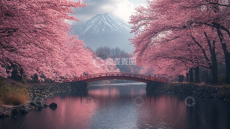 高清大图下载【趣麦麦图】樱花桥流山樱花桥流山景