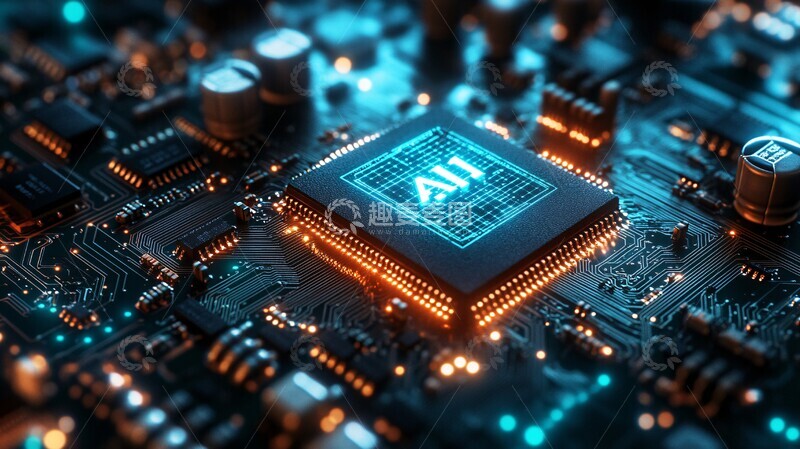 高清大图下载【趣麦麦图】芯片电路板微芯片发光电路蓝光