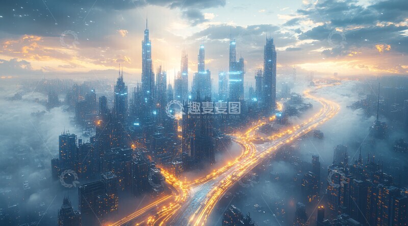 高清大图下载【趣麦麦图】蓝色城市风光1