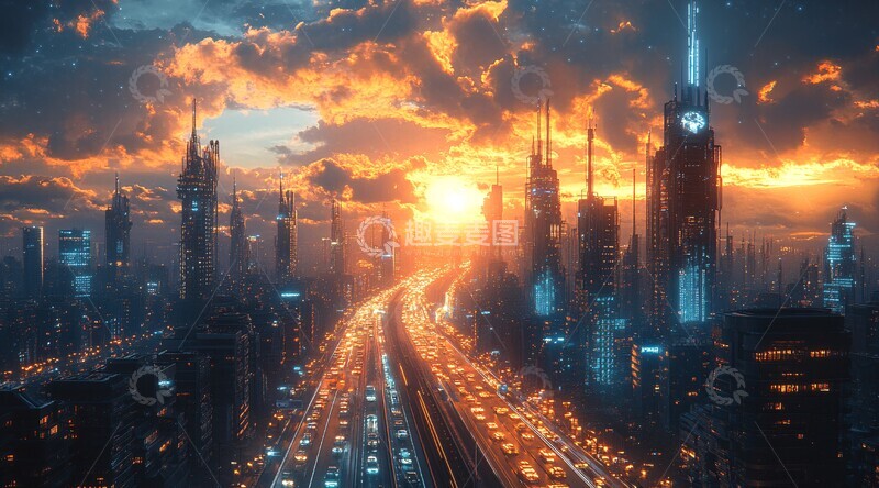 高清大图下载【趣麦麦图】蓝色城市风光