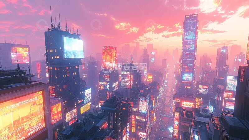 高清大图下载【趣麦麦图】蓝光塔与数码屏1