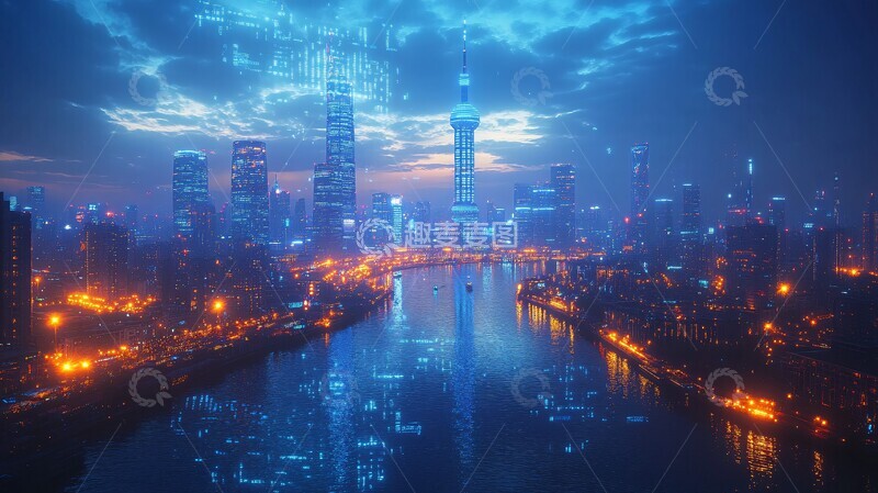 高清大图下载【趣麦麦图】蓝光汇聚未来图景