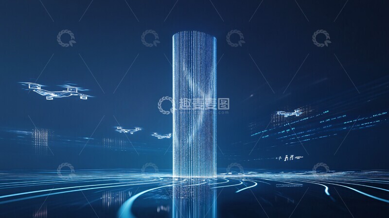 高清大图下载【趣麦麦图】蓝银光影与数据流