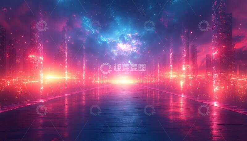 高清大图下载【趣麦麦图】霓虹倒影城市2