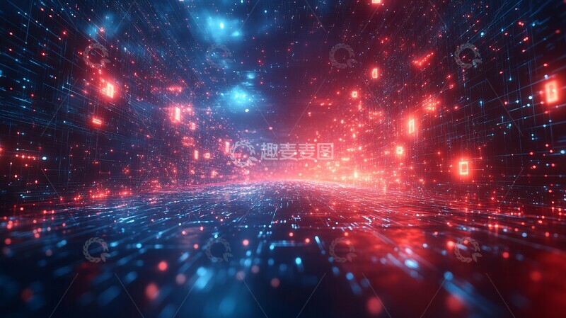 高清大图下载【趣麦麦图】蓝红光束立方背景1