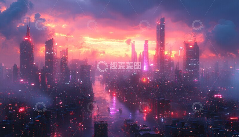 高清大图下载【趣麦麦图】霓虹倒影城市