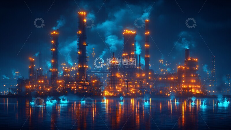 高清大图下载【趣麦麦图】油气发电厂夜色图2