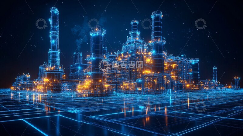 高清大图下载【趣麦麦图】油气发电厂夜色图1