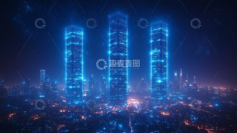 高清大图下载【趣麦麦图】蓝色网格建筑群