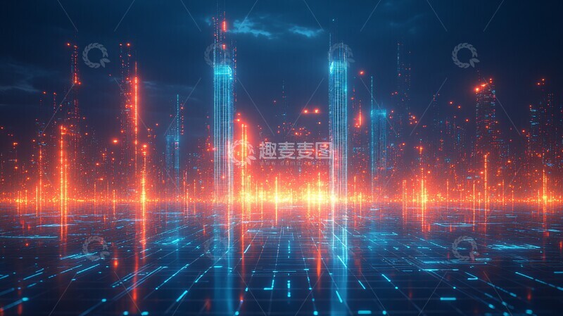 高清大图下载【趣麦麦图】科技背景城市线条图1