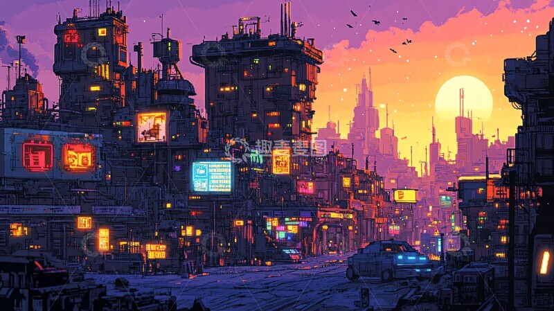 高清大图下载【趣麦麦图】霓虹灯与摩天楼2