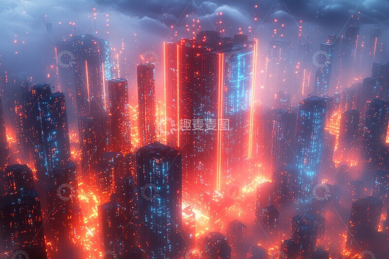 高清大图下载【趣麦麦图】红蓝几何建筑