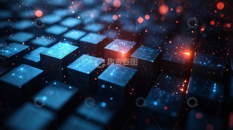 高清大图下载【趣麦麦图】科技蓝线立方分布