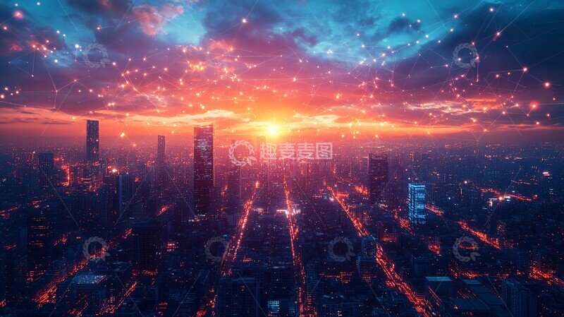 高清大图下载【趣麦麦图】夜晚城市通讯线1