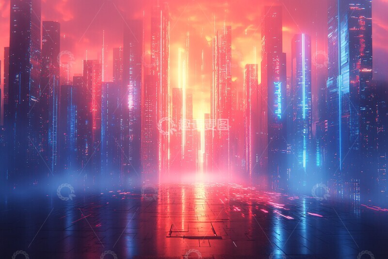 高清大图下载【趣麦麦图】-红蓝几何建筑2