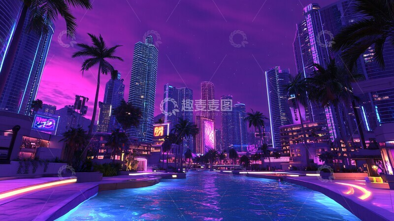 高清大图下载【趣麦麦图】霓虹灯与摩天楼1