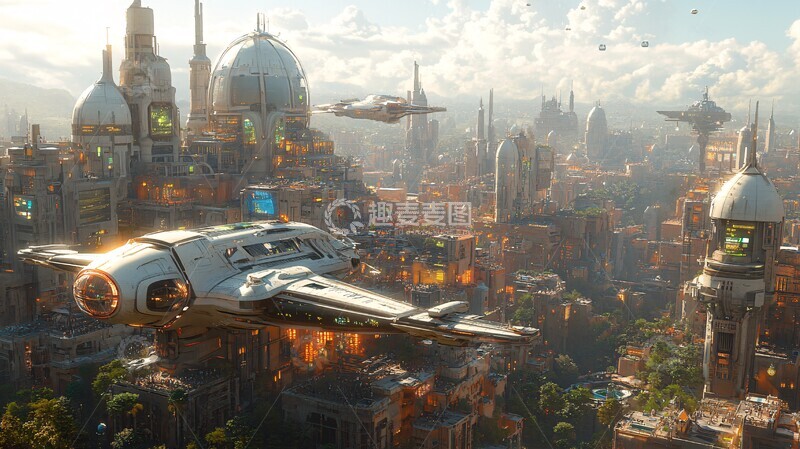 高清大图下载【趣麦麦图】飞行汽车科技城市