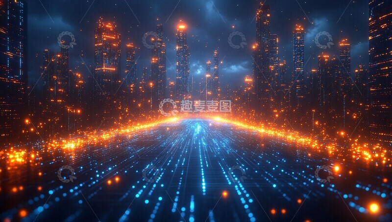 高清大图下载【趣麦麦图】数据流动都市夜1
