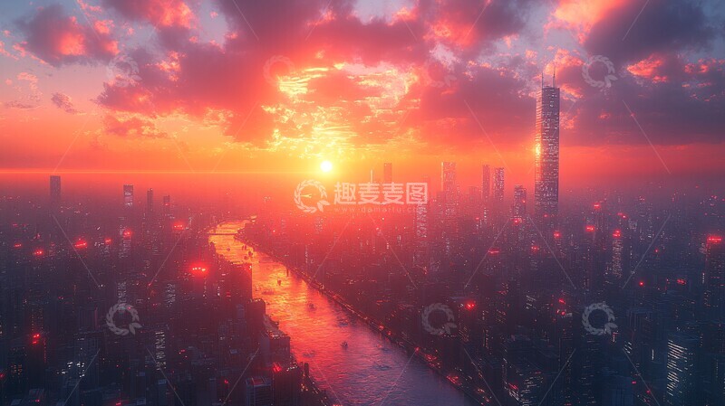 高清大图下载【趣麦麦图】霓虹数据都市