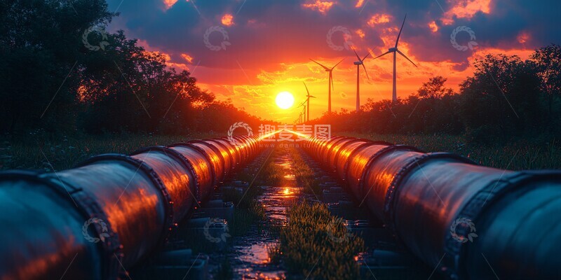 高清大图下载【趣麦麦图】管道风力发电机日落2