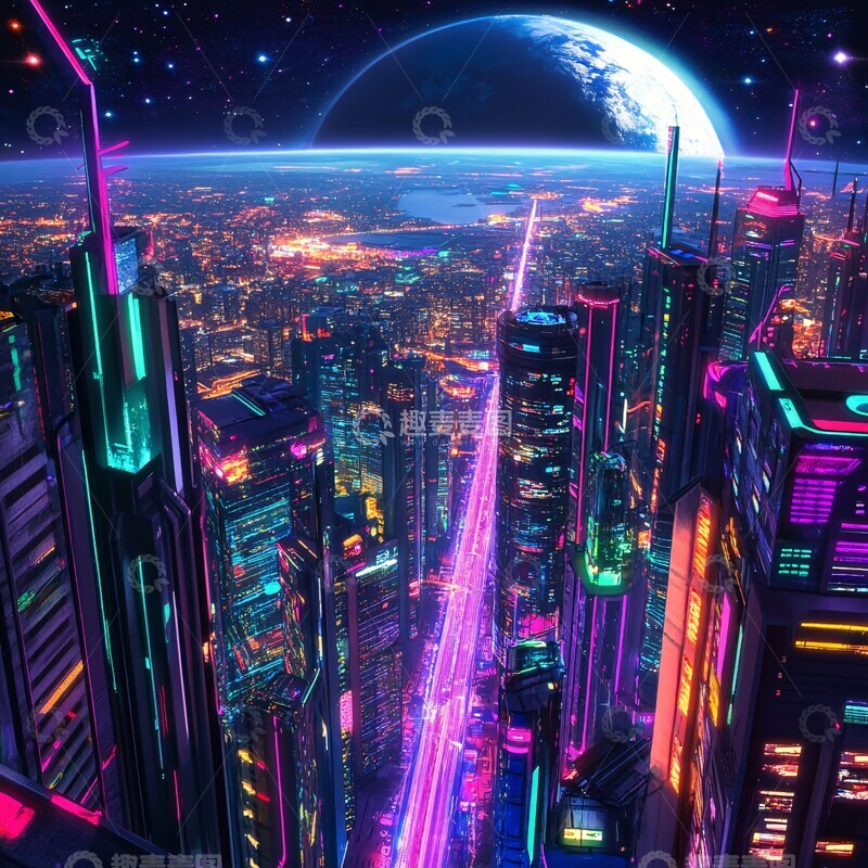 高清大图下载【趣麦麦图】未来都市夜晚灯光
