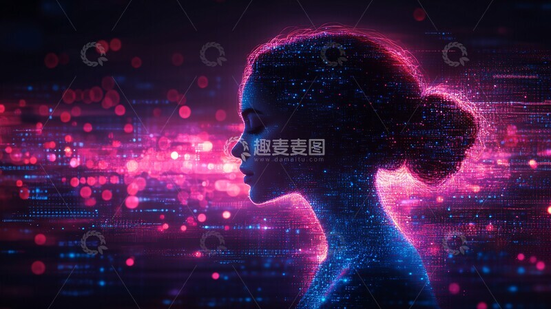 高清大图下载【趣麦麦图】数字设备波浪中的优雅女性