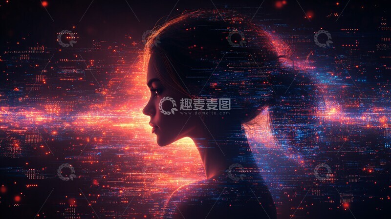 高清大图下载【趣麦麦图】数字设备波浪中的优雅女性1