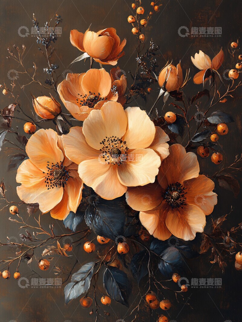 高清大图下载【趣麦麦图】冬季花卉油画