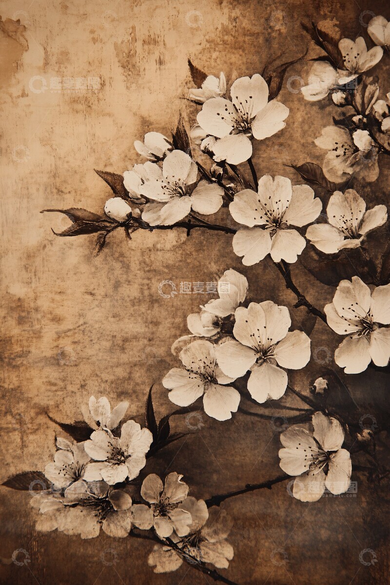 高清大图下载【趣麦麦图】樱花背景画樱花背景深褐