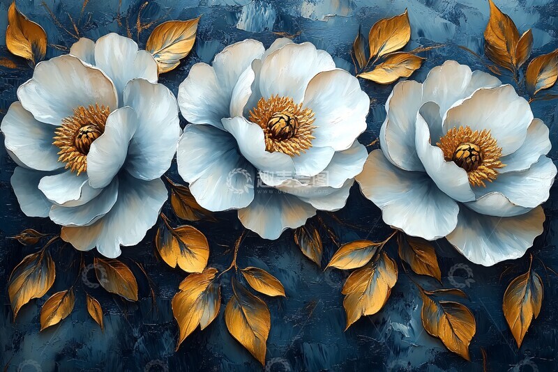 高清大图下载【趣麦麦图】白花金叶牡丹图1