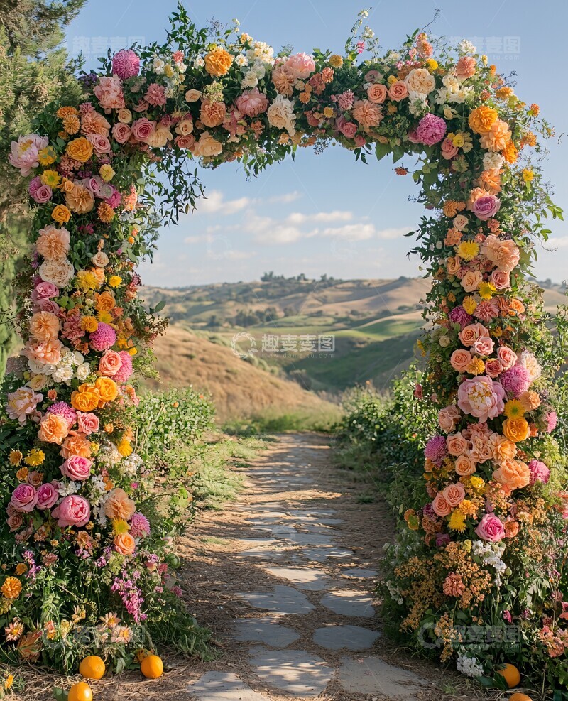 高清大图下载【趣麦麦图】花卉拱门与石径