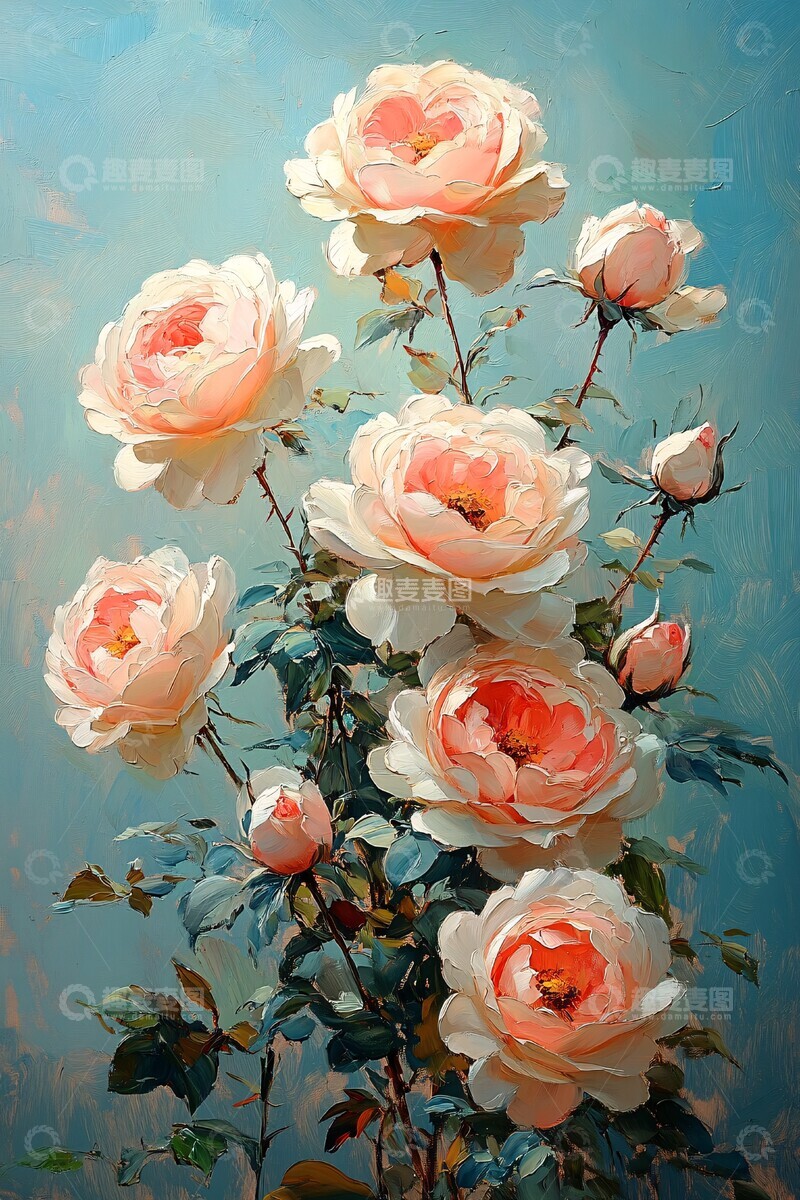 高清大图下载【趣麦麦图】白色渐变玫瑰画