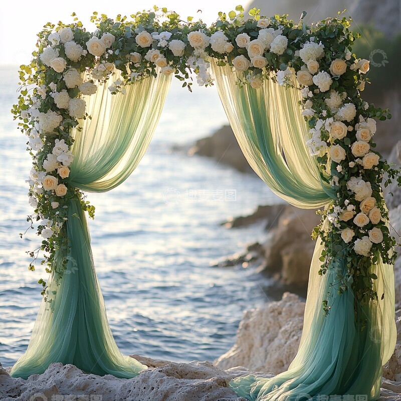 高清大图下载【趣麦麦图】-翠绿薄纱拱门花饰1