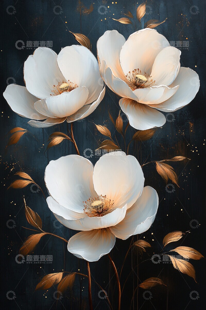 高清大图下载【趣麦麦图】白色花朵与金色点缀1