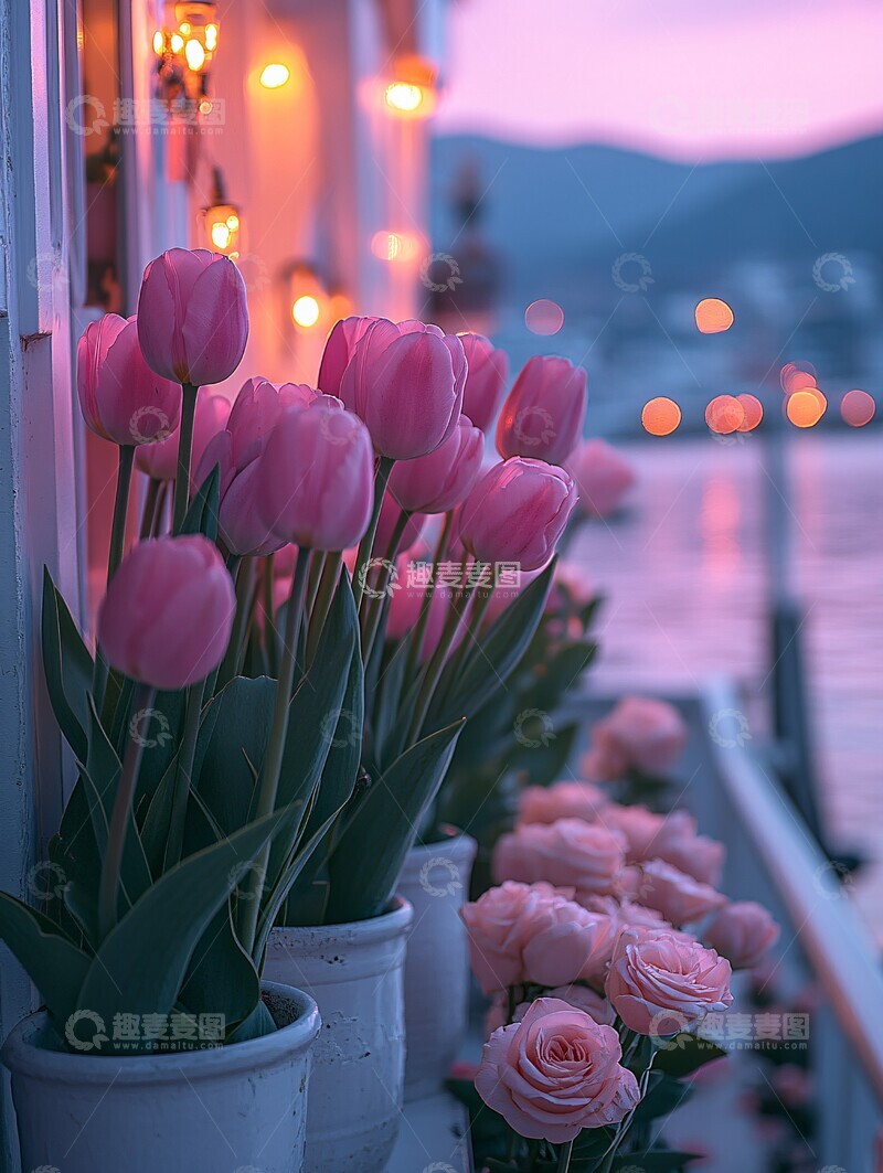 高清大图下载【趣麦麦图】粉红郁金香阶梯1