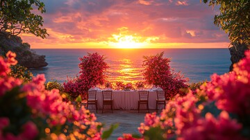 新婚夫妇餐桌夕阳花1