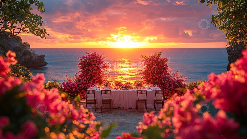 高清大图下载【趣麦麦图】新婚夫妇餐桌夕阳花1