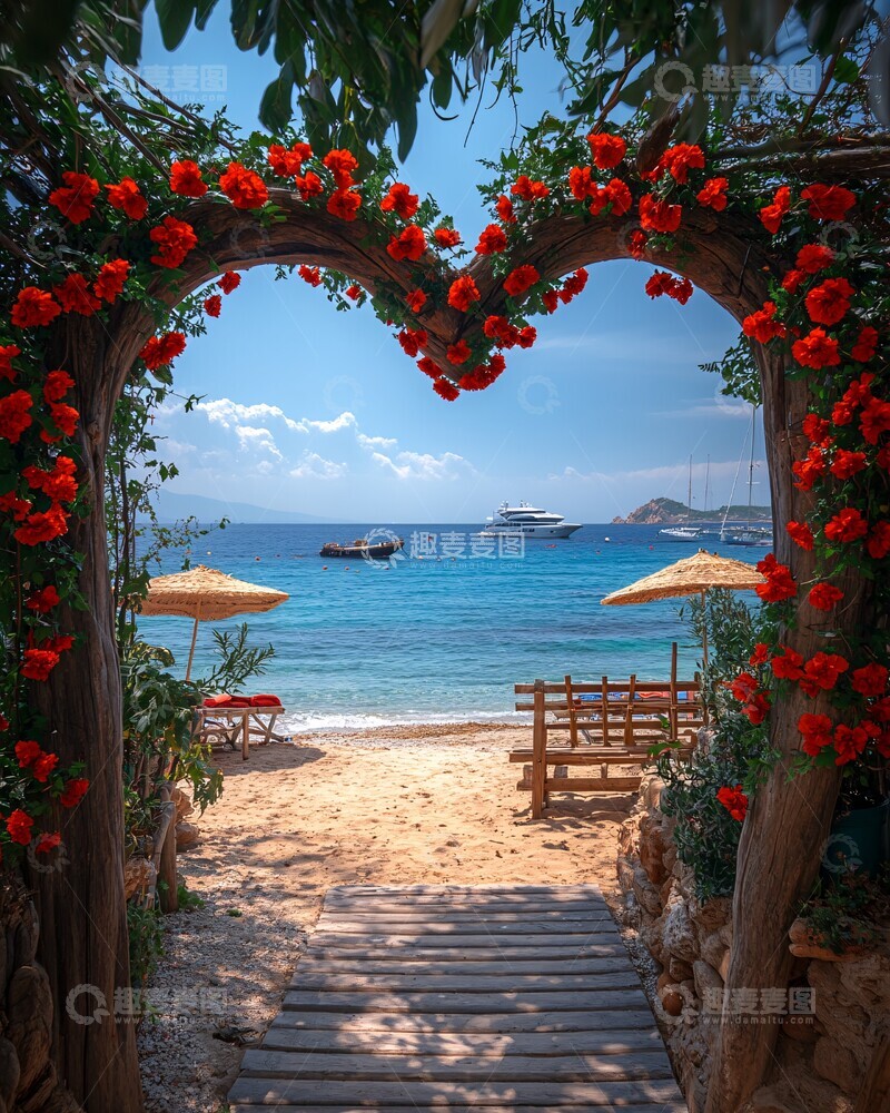 高清大图下载【趣麦麦图】木拱红花看海