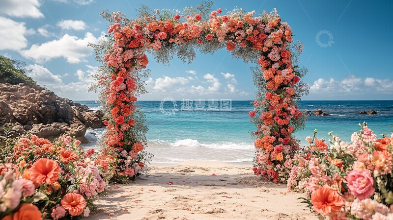 高清大图下载【趣麦麦图】红粉花束婚礼拱门