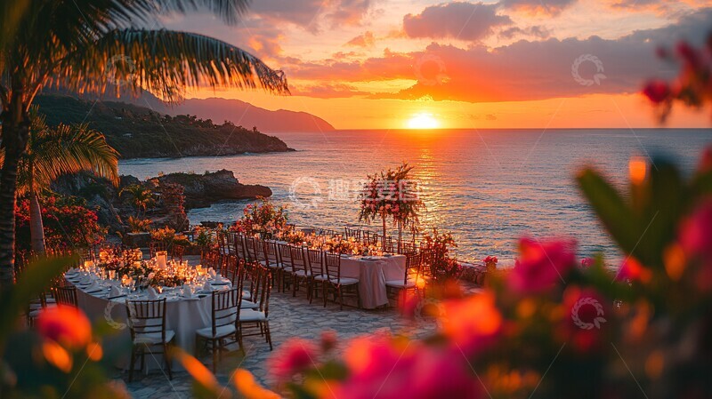 高清大图下载【趣麦麦图】新婚夫妇餐桌夕阳花