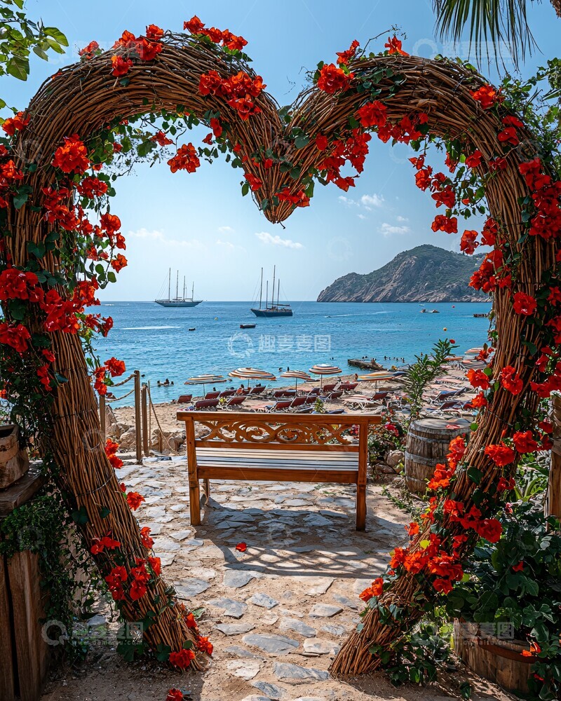 高清大图下载【趣麦麦图】木拱红花看海1