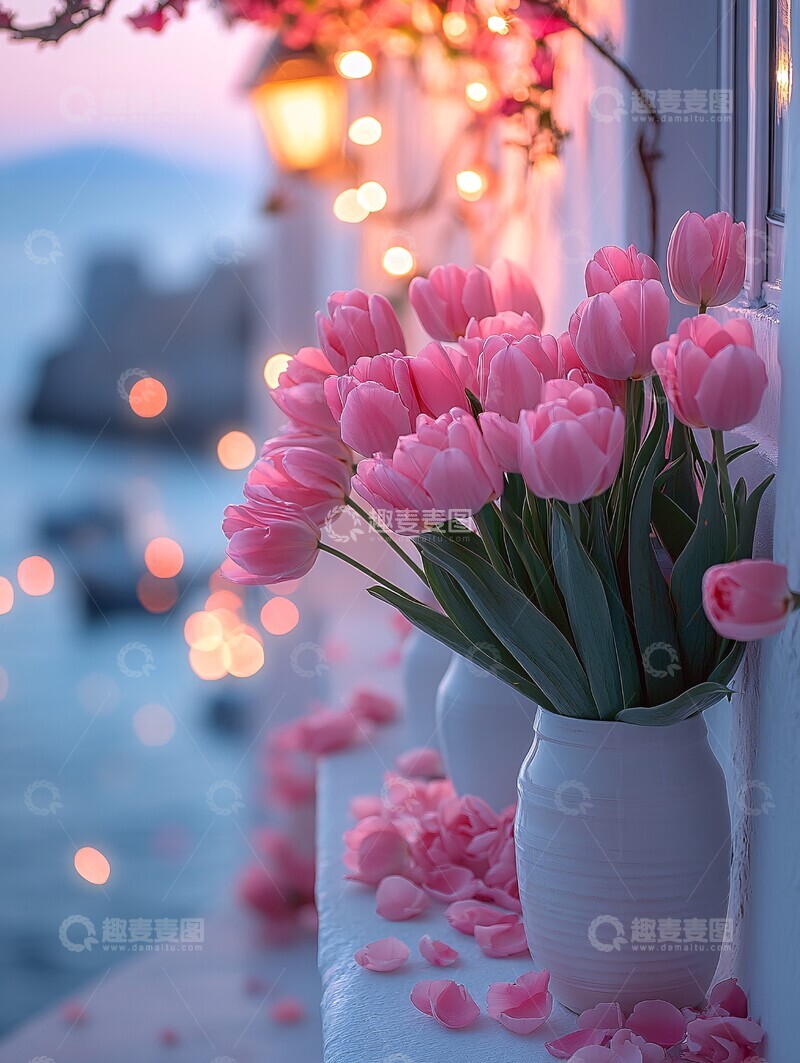 高清大图下载【趣麦麦图】粉红郁金香阶梯